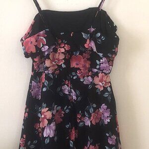 TRIXXI-Womens Size 1-Spaghetti Strap Dress-Black Multicolor Floral-Center Zipper